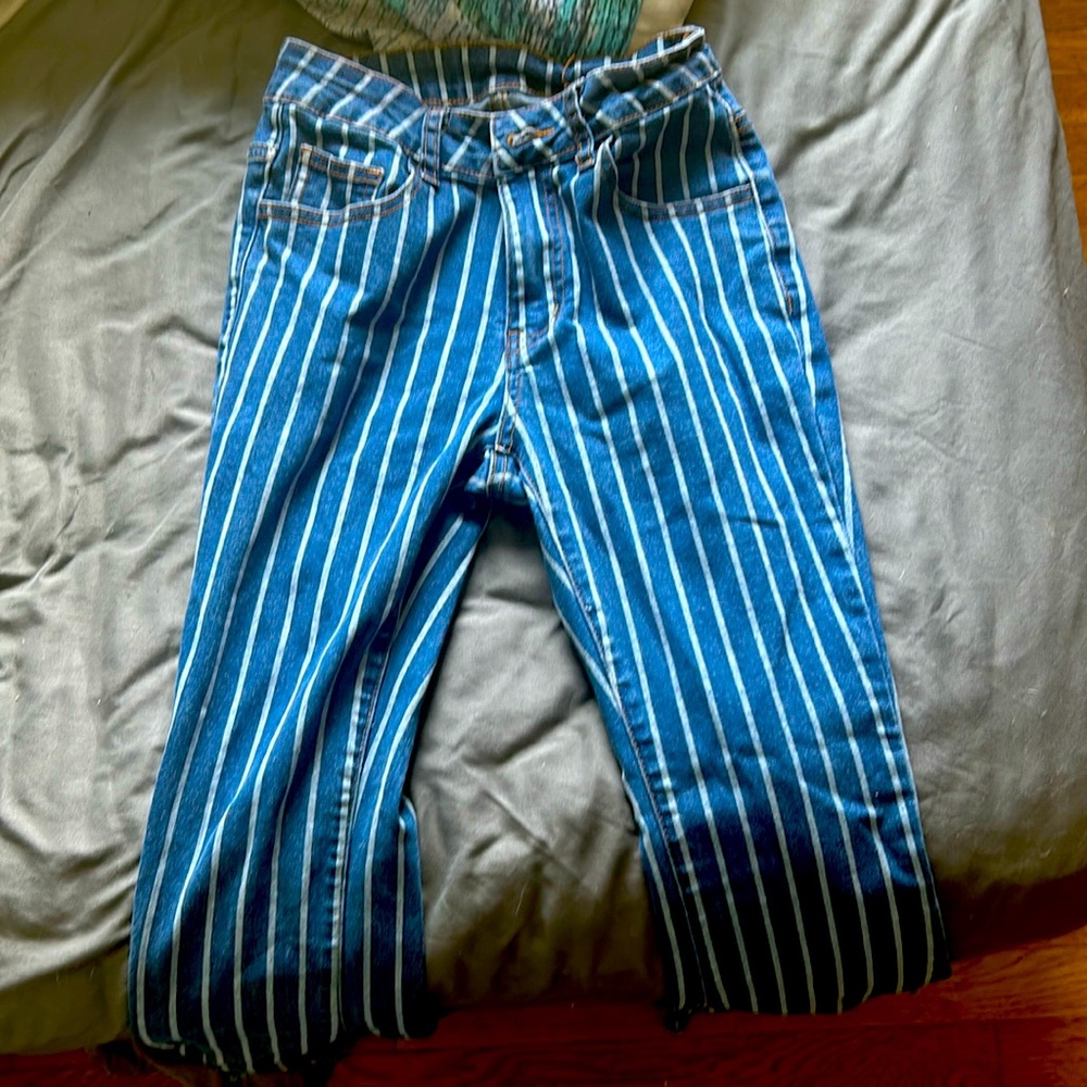 Boot cut striped jeans